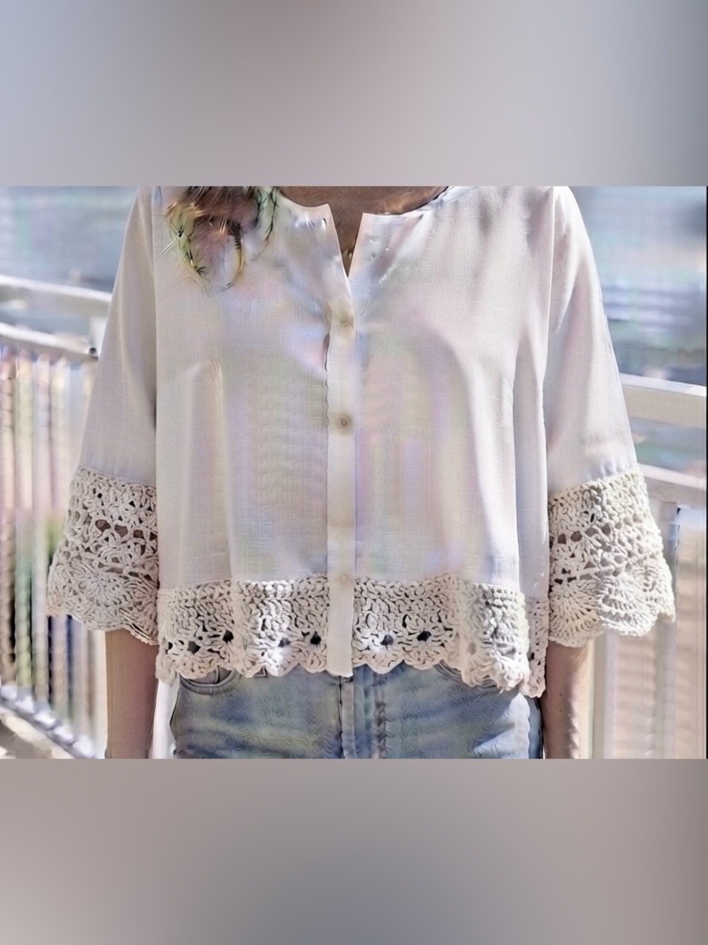 Gorgeous Maizy Cummings white lace cotton button down top